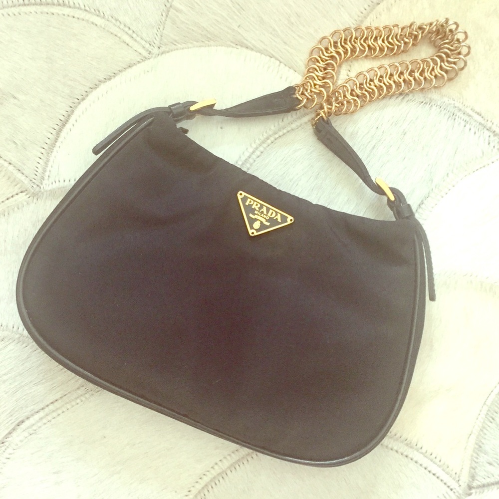 Nylon Prada Evening Bag with Gold Chain Detail